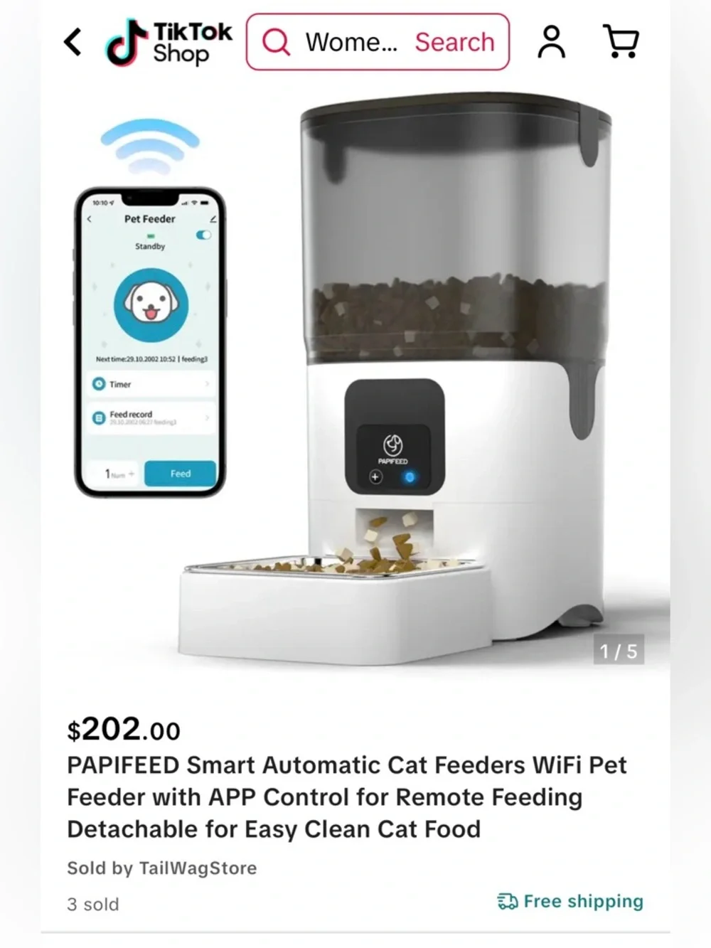 Papifeed Smart Automatic Pet Feeder APP Control Stainless Steel Bowl